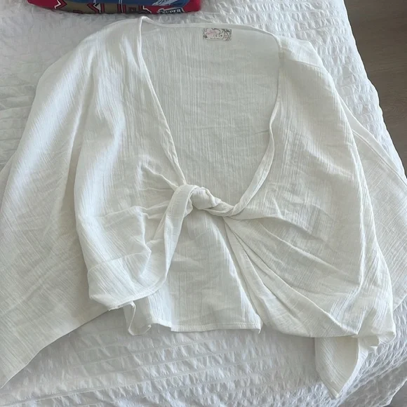 FREE PEOPLE NWOT Linen twist front crop top - Picture 4 of 4